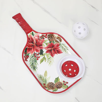 UPware Watermelon Melamine Chip and Dip Snack Tray, Summer Fruit Pickleball Paddle Shape Platter for Chips, Salsa, Fruits, and Appetizers, 15.75 x 8 Inch