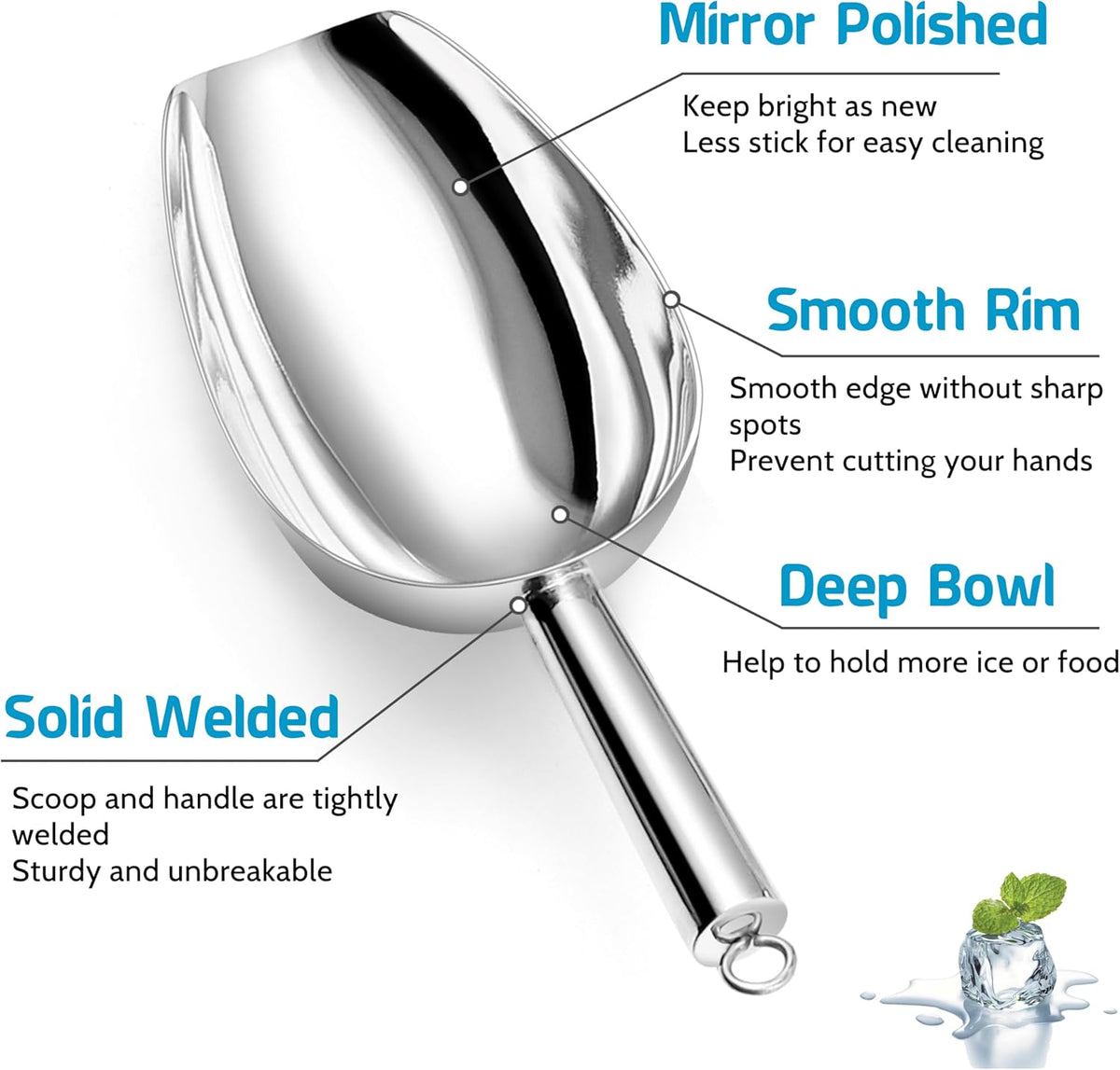 P&P CHEF Ice Scoop Set of 3, Stainless Steel food Scoop, 3+3+3 Oz & Silver