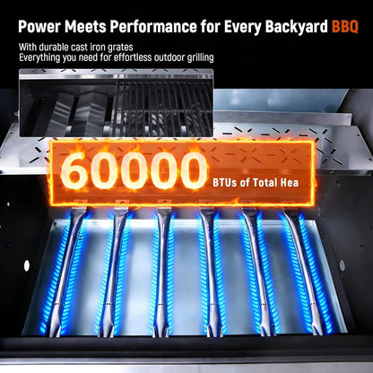 Redlife 3 Burner Propane Gas Grill, 30,000 BTU Outdoor BBQ Grill with Cast Iron Cooking Grates, Stainless Steel Warming Rack, Built-in Thermometer, Side Shelves, Removable Grease Tray, Yellow