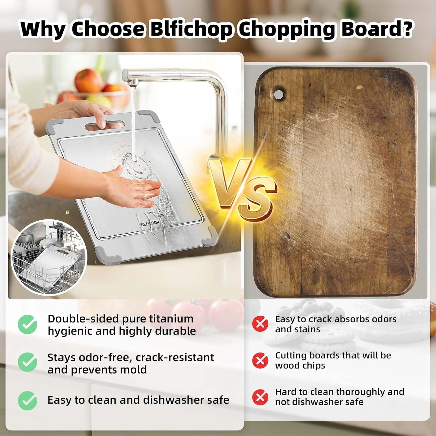 3PCS 100% Pure Titanium Cutting Boards for Kitchen, Food-Grade Metal Cutting Board for Meat, Fruit, and Veggies,Chopping Board with Anti-Slip Corner Protectors Removable, Dishwasher Safe Grey