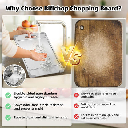 3PCS 100% Pure Titanium Cutting Boards for Kitchen, Food-Grade Metal Cutting Board for Meat, Fruit, and Veggies,Chopping Board with Anti-Slip Corner Protectors Removable, Dishwasher Safe Grey