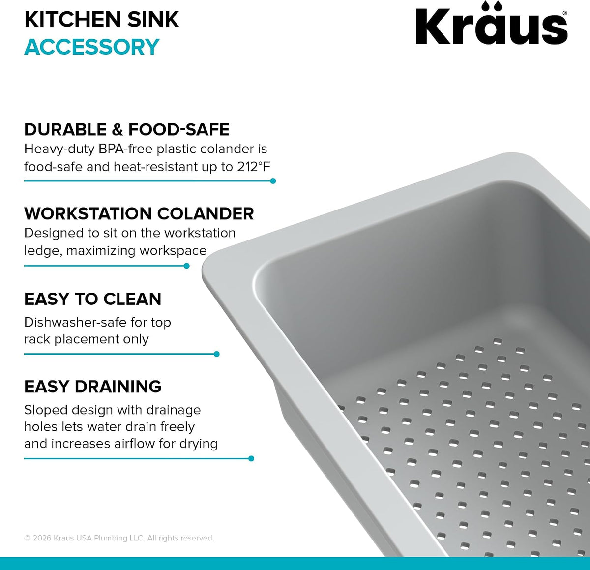 KRAUS Expandable Colander for Kitchen Sink/Over the Sink Colander, Lt Grey