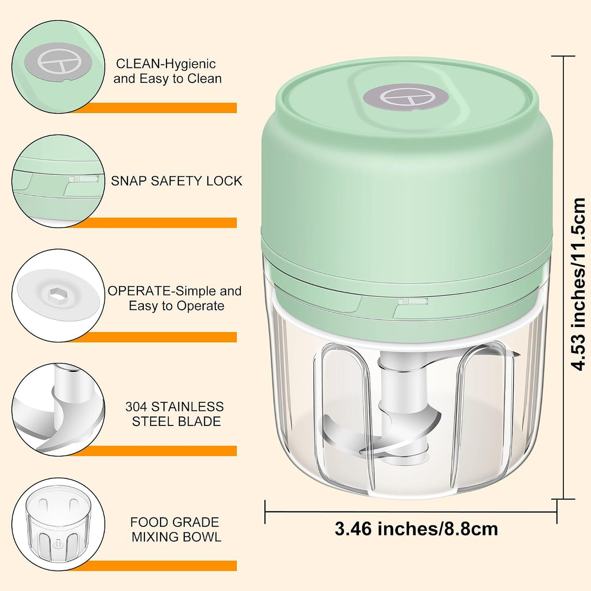 Garlic Chopper, 250ML Garlic Mincer, Electric Mini Food Processor