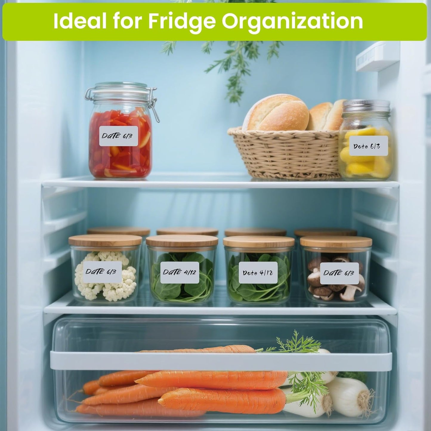 Ortarco 1000 Pcs Removable Food Labels Stickers for Storage Bins, Waterproof & Oil Resistant Freezer Labels with Perforation Line 1" x 2"