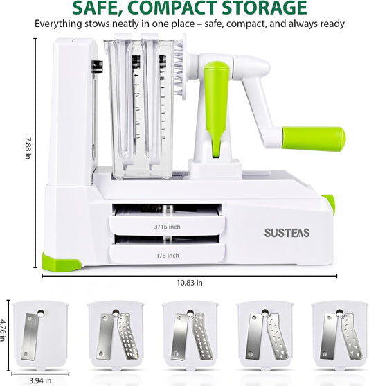 SUSTEAS Vegetable Spiralizer, 5 Blades Zucchini Spiralizer Noodle Maker