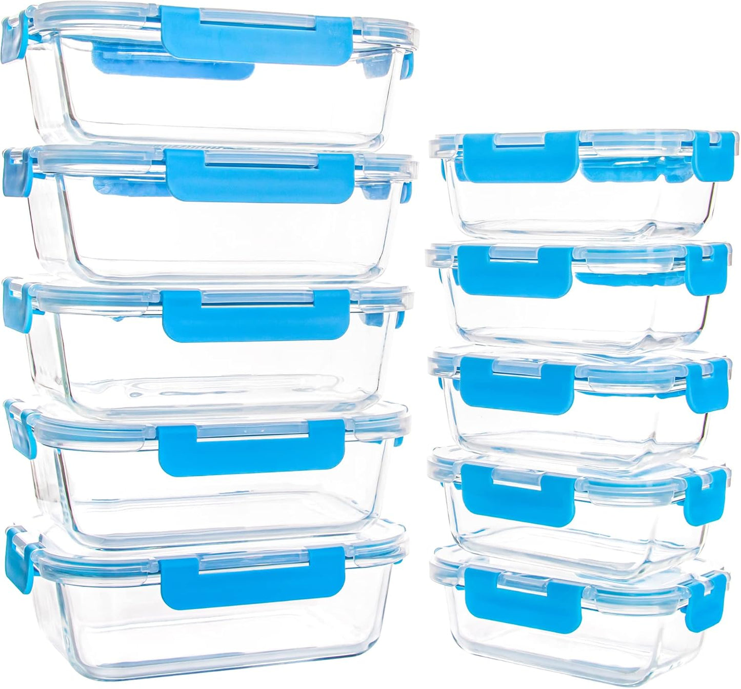10 Pack Glass Food Storage Containers, Glass Meal Prep Containers with Lids Leak Proof, Microwave & Freezer Safe (34oz & 12oz)