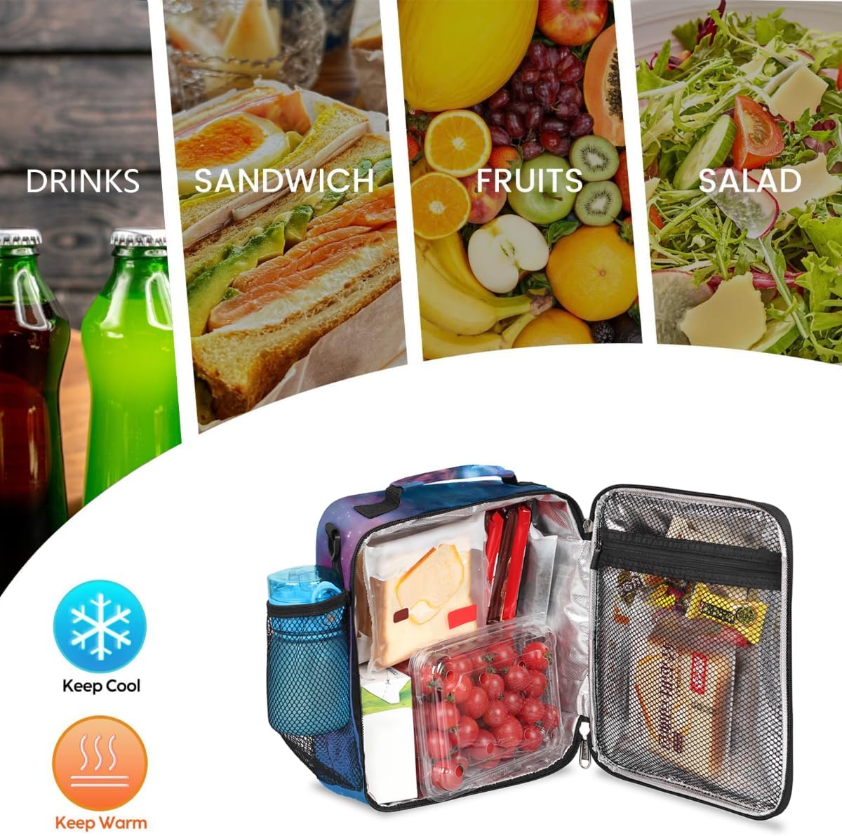 cfpolar Skull Skateboard Lunch Box for Boys Girls, Insulated Lunch Bags for Kids Reusable Mini Cooler Lunch Tote Lunchbox Thermal Meal Tote Kit with Shoulder Strap for Work School Picnic
