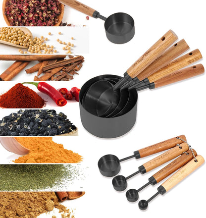 Gold Measuring Cups and Spoons Set with Fragrant Wood Handles, Premium Stainless Steel Measuring Spoons and Measuring Cups Set, For Cooking and Baking in the Kitchen (8 Piece)