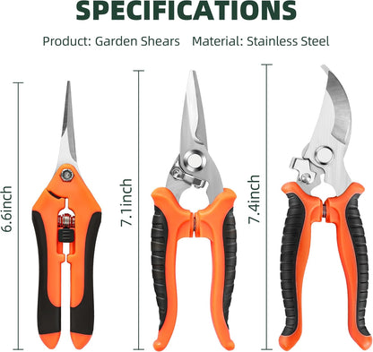 EWPJDK 3 Pack Garden Pruning Shears Scissors Clippers Stainless Steel