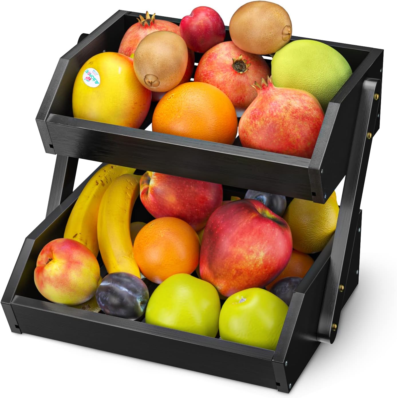 G.a HOMEFAVOR Large Bamboo Fruit Basket, 2-Tier Fruit Bowl for Kitchen Counter, Vegetable Storage Stand for Fruit Shop, 15 mm Thickness (Self-assembly)