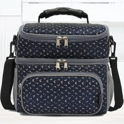 FlowFly Double Layer Cooler Insulated Lunch Bag Adult Lunch Box Large Tote Bag for Men, Women, With Adjustable Strap,Front Pocket and Dual Large Mesh Side Pockets