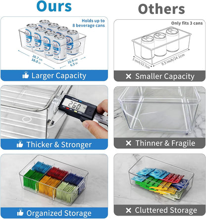 Mpotmiy 6 Pack Pantry Organizers and Storage,Clear Plastic Containers with 2 Dividers for Kitchen,Fridge Organization and Storage,Acrylic Bins for Pounches,Spice Packet,Snack organzier