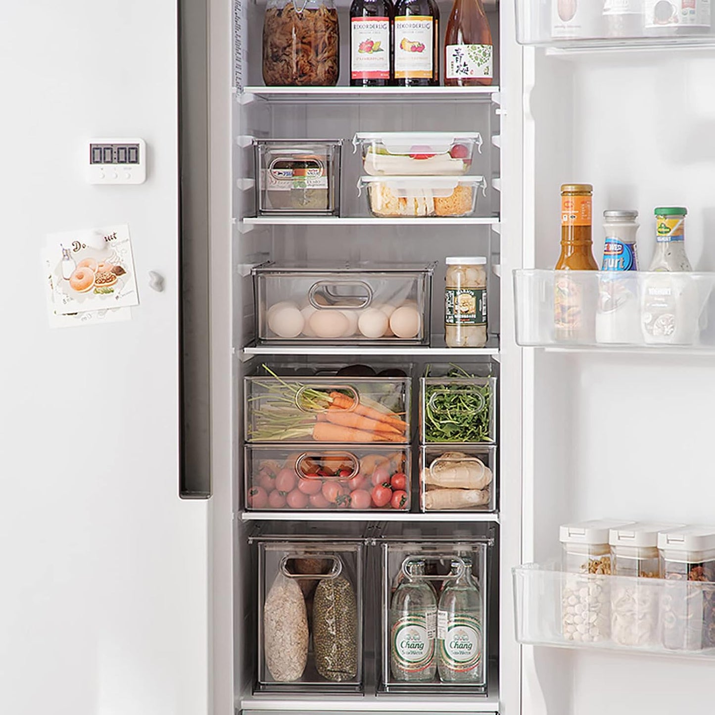 3Pack Fridge Organizer Drawer Divider Cube Pull-Out Bins Clear Food Container Refrigerator Storage box Produce Saver for Pantry Kitchen Cabinet