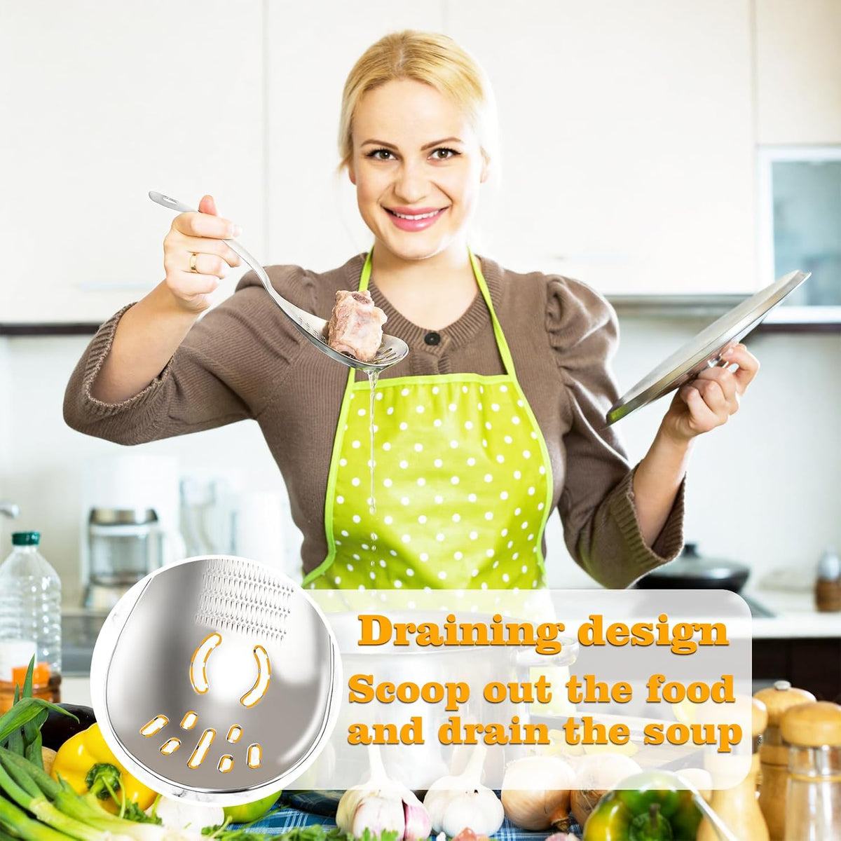 5 in 1 Multifunctional Cooking Spoon, 304 Stainless Steel Egg Yolk Separator for Raw Eggs, Potato Masher, Food Grater Plate, Slotted Spoon, and Bottle Opener - Heavy Duty Kitchen Utensil
