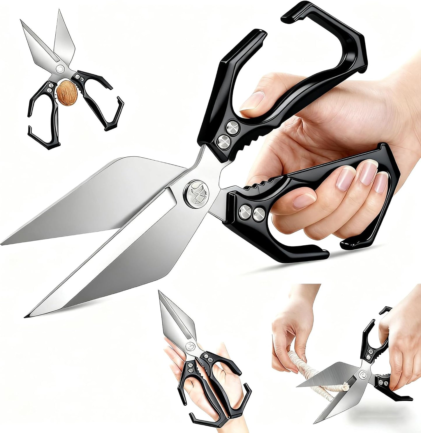 Multifunctional Heavy Duty Kitchen Shears,Kitchen Shears for Cutting Chicken,Kitchen Scissors for Food, Japanese High-Carbon Steel Culinary Poultry Shears, for Chicken,Meat,Fish,Bone Cutting(Silver)