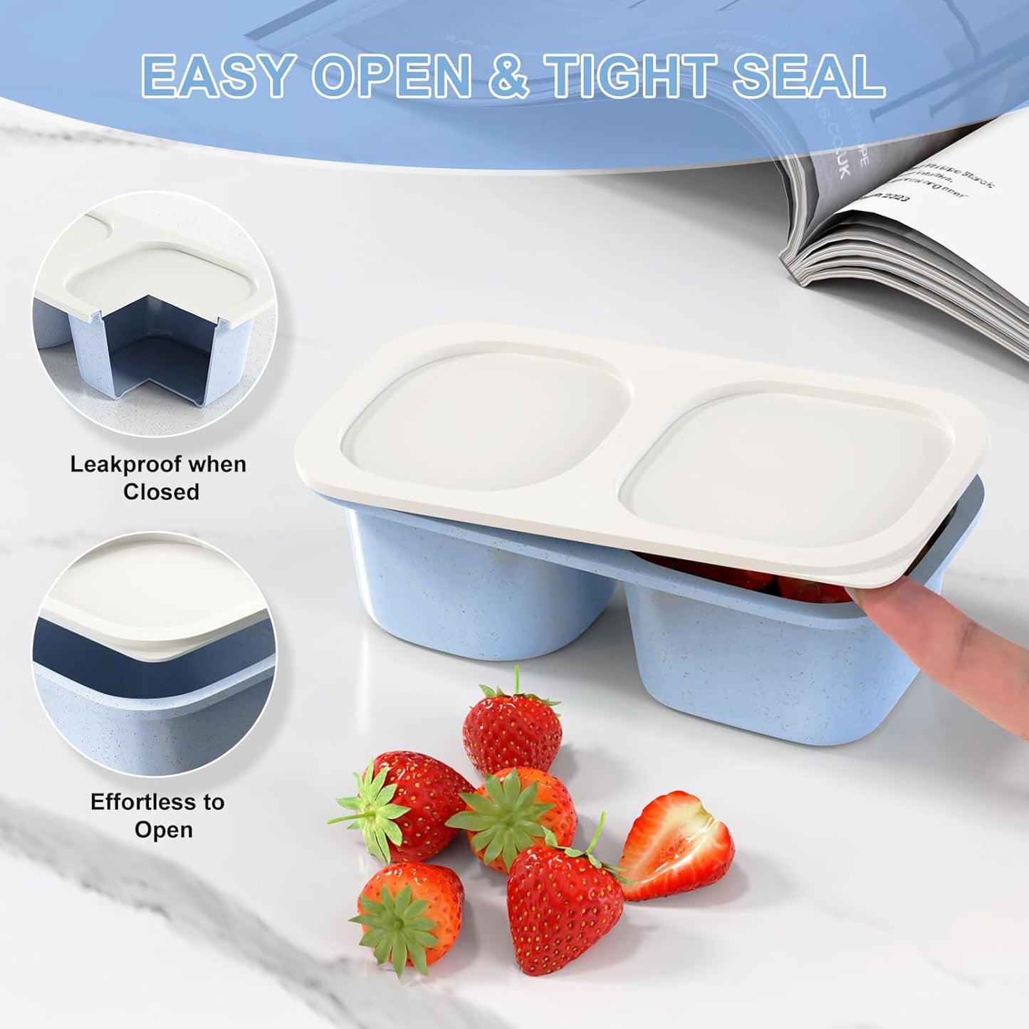 Snack Pack Containers for Kids, 5 Pack Reusable Snack Containers with Lids, 2 Compartment Small Bento Snack Box, BPA-Free, Lunchbox Accessories for Travel
