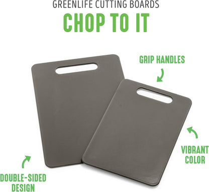 GreenLife Cutting Board Set 8x12" & 10x14", Extra Durable, Meal Prep, Non-Slip, Grip Handles, Crack Resistant, Dishwasher Safe, Reversible, Versatile Kitchen Essentials, Turquoise