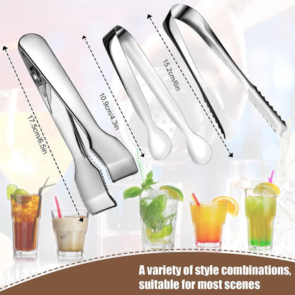 Sieral 4 Pieces Silver Ice Tongs and Scoops for Ice Bucket Stainless Steel Serving Tongs with Teeth Metal Shovel Scooper for Sugar Cubes Tea Party Coffee Food Buffet Cocktail Bar BBQ Party Supply