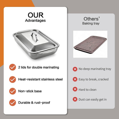 Grilling Prep and Serve Trays,Stainless Steel Large Capacity Food Prep Trays, Grill Carry System with Lid and Cutting Board, Marinade Container for Outdoor BBQ Grill Accessories, Camping Gifts for Men