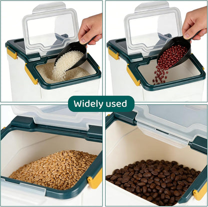 Rice Storage Container 25 lbs, Grey, 2 Pack | Airtight, with Wheels, Locking Lid, Measuring Cup Included, for Flour Sugar Grain Cereal