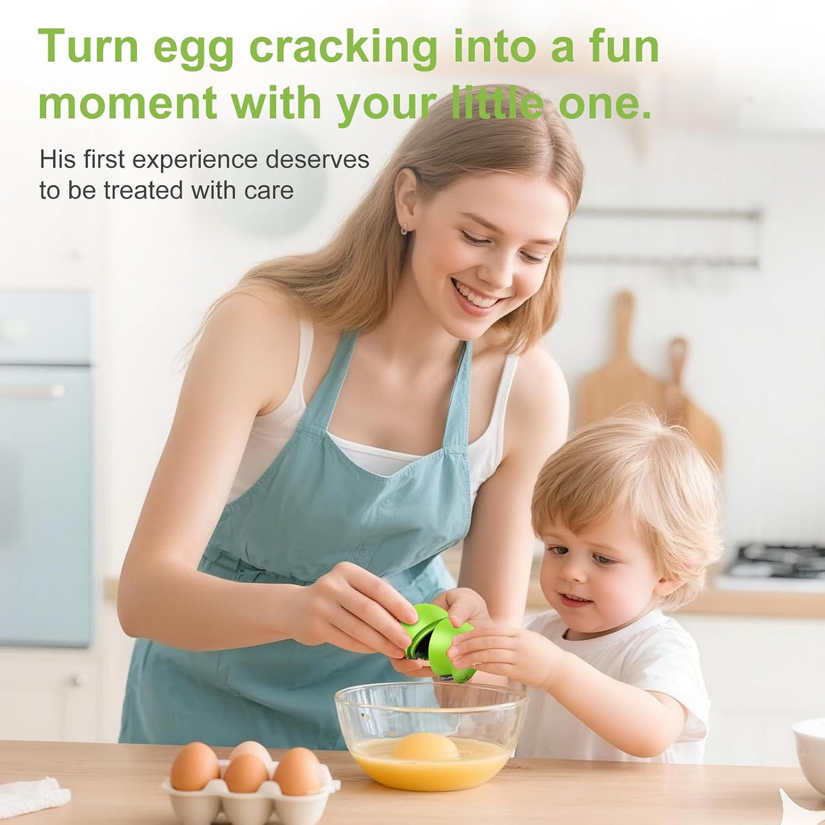 Egg Cracker, Silicone Egg Shell Opener, Cute Egg Shaped Design, Opens Eggs with Ease, A Little Happiness Boost for Your Kitchen. (Color: Green, 1-Pack)