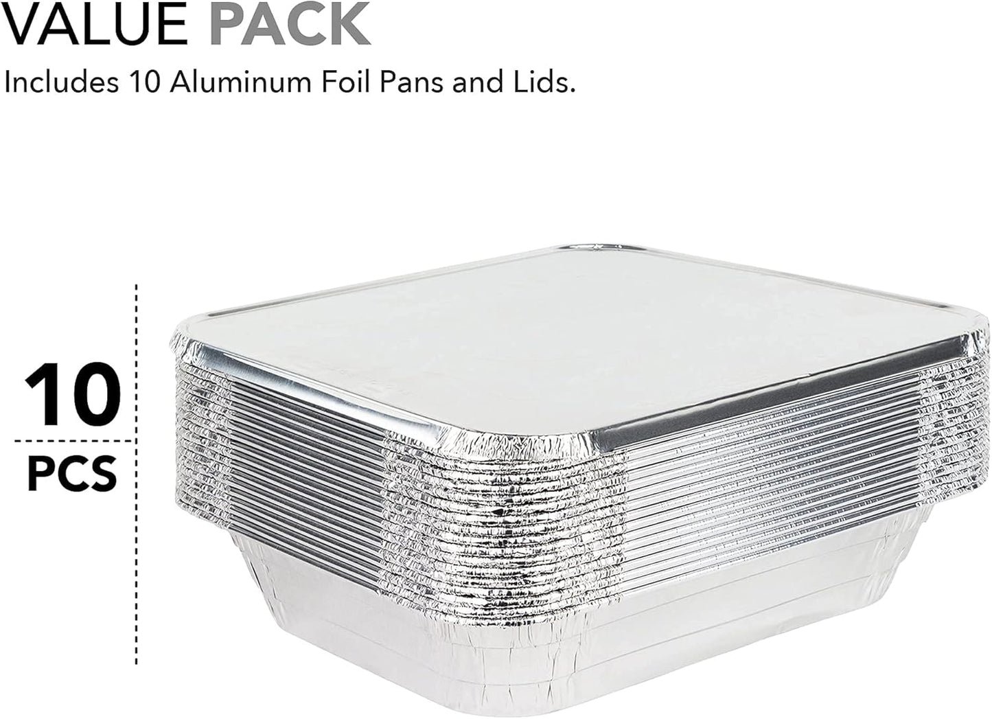 Stock Your Home 9x13 Aluminum Trays with Lids (10 Pack) – Disposable Half Size Deep Pans for Cooking, Storage, BBQ, Grilling, Catering
