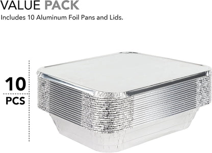 Stock Your Home 9x13 Aluminum Trays with Lids (10 Pack) – Disposable Half Size Deep Pans for Cooking, Storage, BBQ, Grilling, Catering