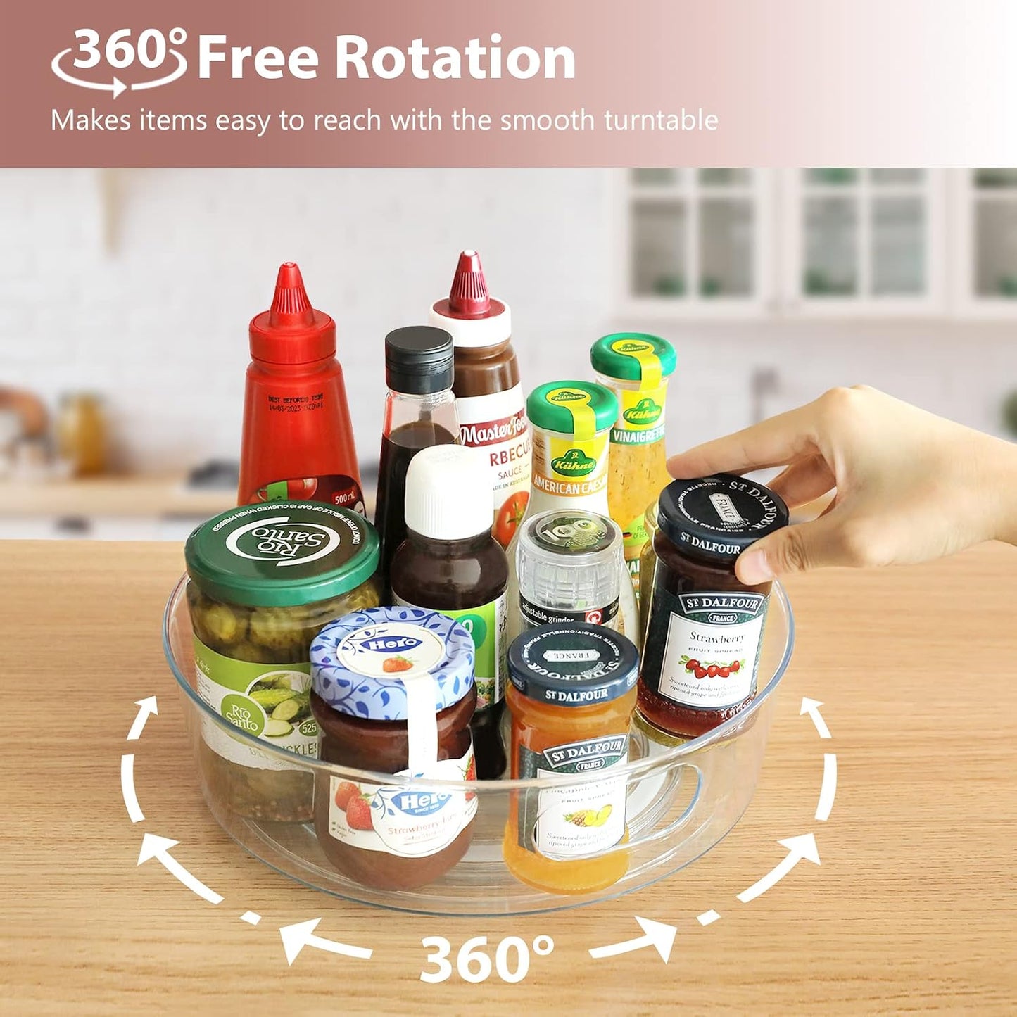 GUZON 4 Pack Lazy Susan Organizer for Cabinet, Upgraded 11.5" Clear Turntable Organizer with Handles and Raised Edge, Lazy Susan for Table Top, Pantry Organizers and Storage for Kitchen, Refrigerator