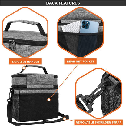 opux Insulated Lunch Bag for Men Women, Large Dual Compartment Cooler Bag, Soft Two Deck Lunch Box for Work School Picnic, Leakproof Lunch Tote with Shoulder Strap for Kid Adult (Purple, Double Deck)