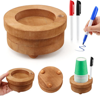 Wooden Cup Holder with Marker Slot,Brown Cup Holder Dispenser Disposable Mug Dispenser,Wooden Party Cups Dispenser Wooden Organizer for Modern Farmhouse Home bar(Brown,Size:5.51 * 2.95inch)