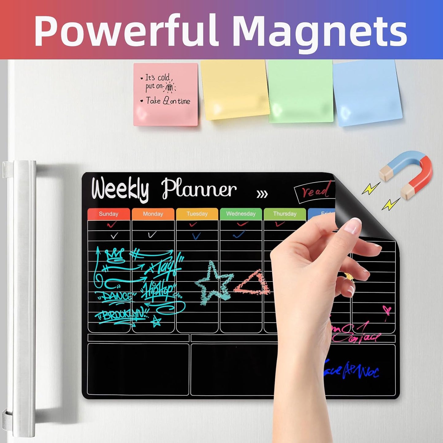 Magnetic Monthly & Weekly & Daily Chalkboard Planner for Fridge - Shopping, Meal/Menu, To Do List, Family Schedule Magnetic Dry Erase Calendar 16"X12"