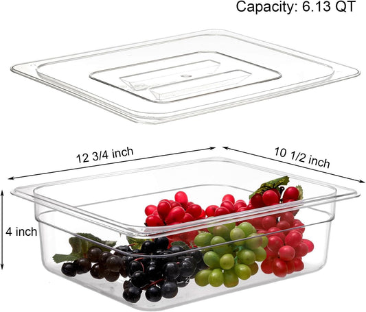 Bekith 2 Pack Plastic Food Pans with Lids, Half Size 4 Inch Deep, Stackable Clear Food Pans for Commercial Kitchen Restaurant Food Prep, Freezer-Safe