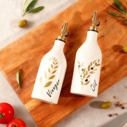 Oil and Vinegar Dispenser with Spout Set of 2, 13.5oz Olive Oil Dispenser Bottle for Kitchen Leakproof Oil Containers with Stainless Steel Pourer Suitable for Oil, Vinegar, Soy Sauce