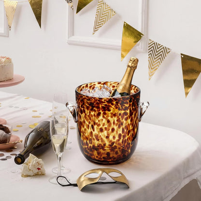 Remerry 1 Pcs Tortoise Pattern Ice Bucket Glass 6.6 Inch Diameter Chiller Beverage Tub Cocktail Home Bar Accessories, Wine, Beer Ice Bucket for Drinks and Parties, Champagne Drink Cooler