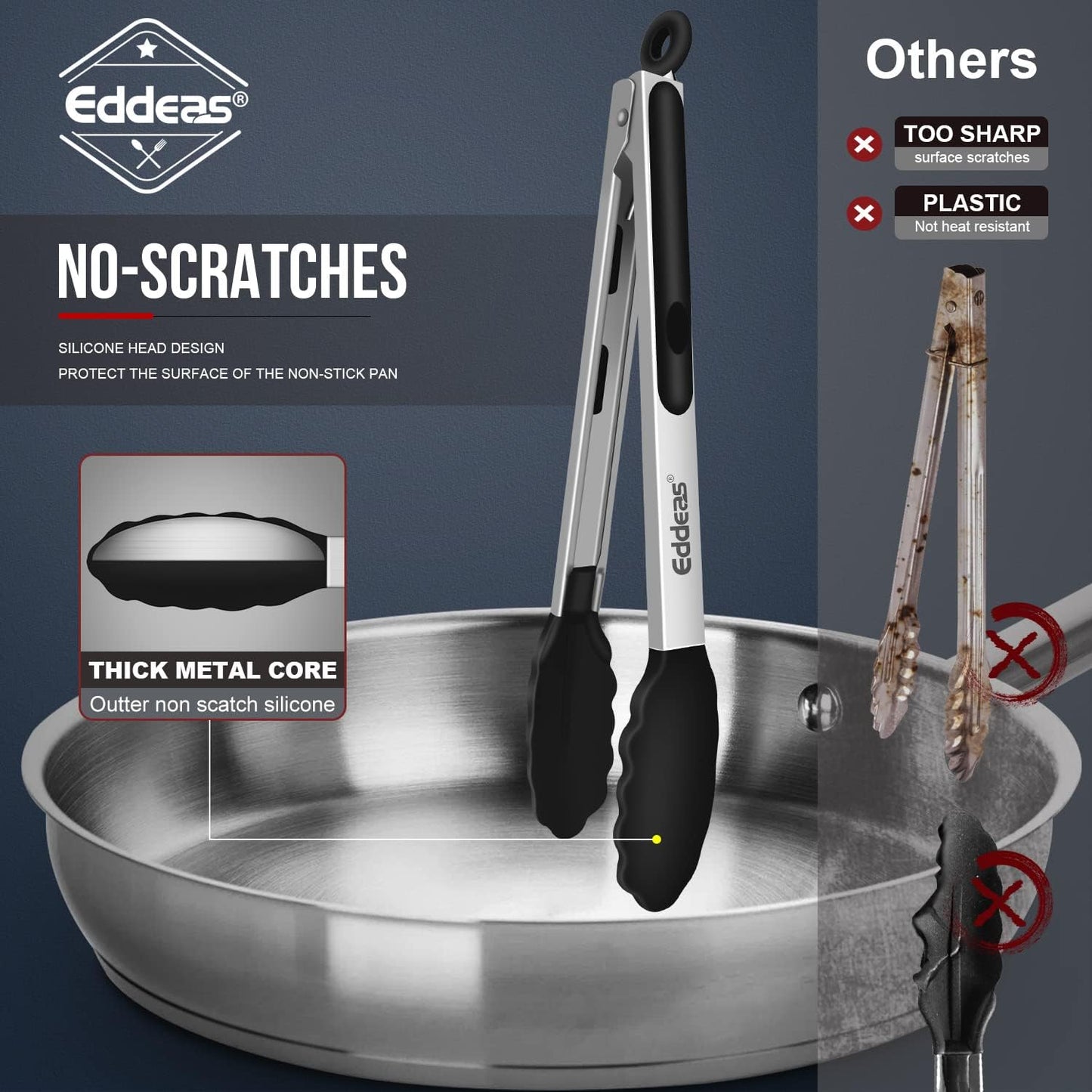 Eddeas Kitchen Tweezers Tongs, Cooking Tweezers Stainless Steel - 3 Size 12'' 10'' & 8 inch Ideal for Meat, pasta, plating and pinching delicate small pieces of food, Set of 3