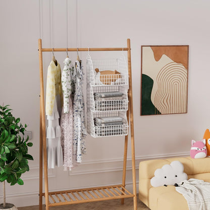 PUPPYCUTE Stackable Wire Storage Baskets for Kitchen Closet Pantry, Hanging Closet Organizers Storage Shelves Organization, Wall Mount Metal Basket Bins, Clothing Vegetable & Fruit Organizer 3 pcs