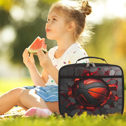 Kids Lunch Box for Boys Girls Black Red Sport Basketball Insulated Lunch Bag Reusable Small Cooler Bag Meal Containers Tote Kit for School Travel Women Men