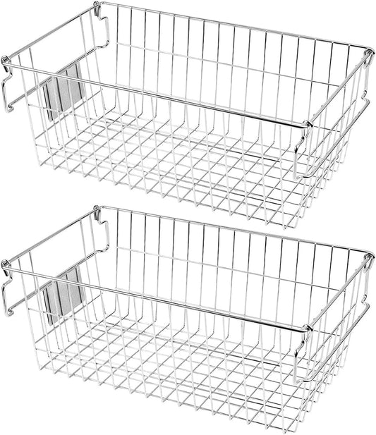 Orgneas Stackable Chest Freezer Baskets Organizer Bins, Metal Wire Baskets Pantry Organizer Vegetables and Fruits Baskets with Tag Slot for Potato Onion Storage