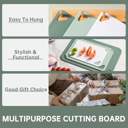 THETCHRY Plastic Cutting Board Set of 4, Extra Large Cutting Board for Kitchen with Non-Slip, Large -Small Chopping Board for Cooking, Bpa Free, with Grip Handle,Green