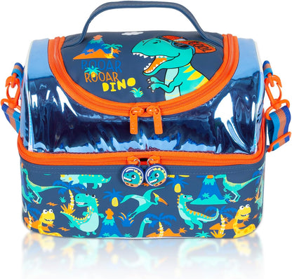 Kids Double Decker Cooler Insulated Lunch Bag, Back to School Large Meal Tote for Boys, Girls, Men, Women, with Adjustable Strap, Soccer