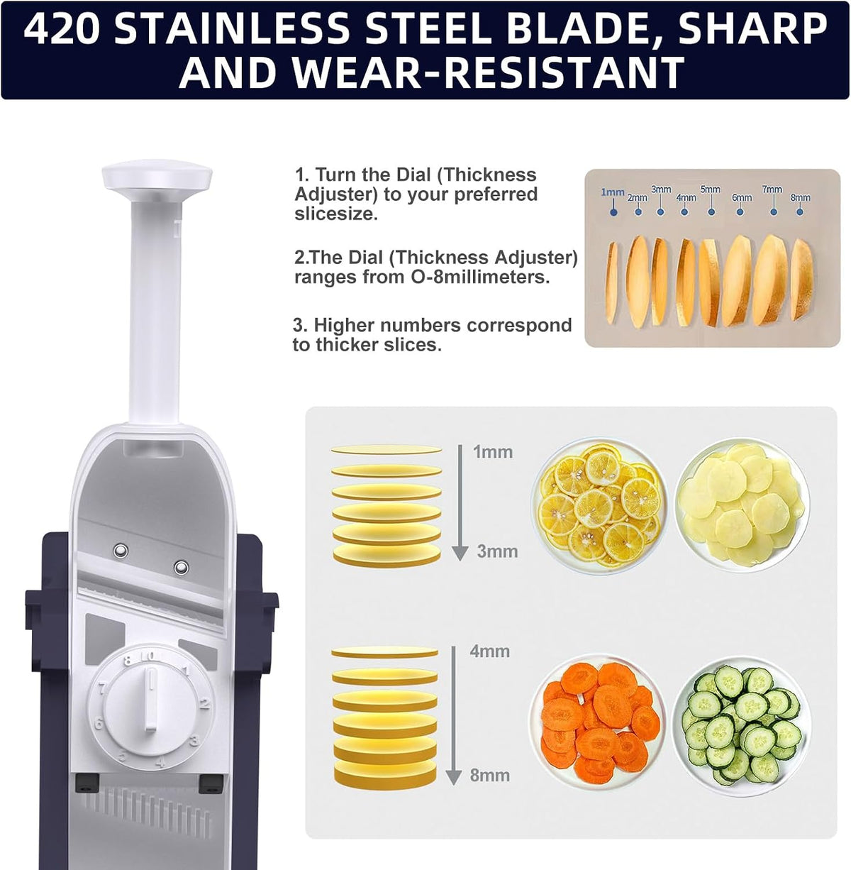 7-in-1 Safe Mandoline Slicer for Kitchen, Vegetable Slicer with Container