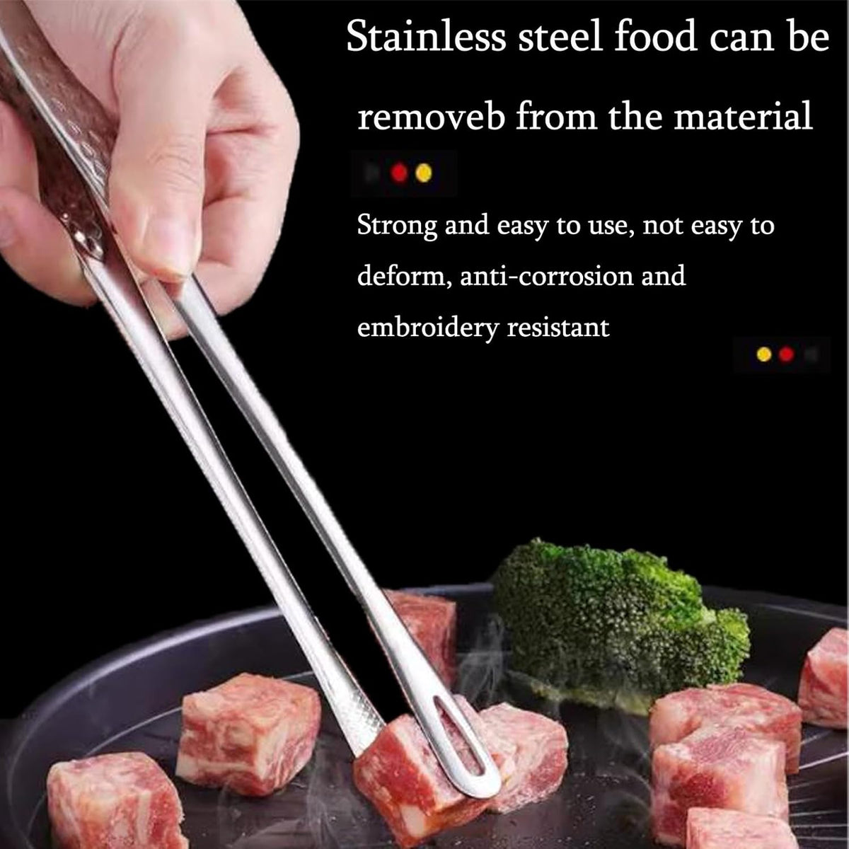 Stainless Steel Food Tongs, Anti Slip Cooking Clip. (2-PC Set) | Perforated Breathable Design, Long Heat-Resistant Handle, Suitable for Grilling, Frying, and Food Recycling