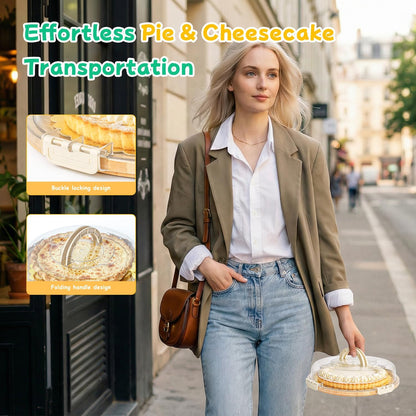 Pie Carrier with Lid and Handle, Reusable Pie Container for 10 Inch Round Pie, Cheesecake, Pizza, Cheesecake Container for Party with 10 Pcs Round Golden Cake Boards and Portable Insulated Bag
