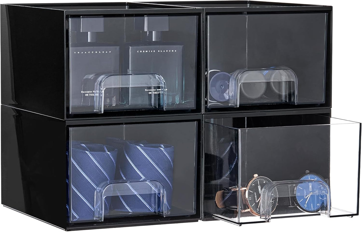 Vtopmart 4 Pack Small Clear Stackable Storage Drawers,Acrylic Bathroom Makeup Organizer,Plastic Storage Bins for Vanity, Undersink, Kitchen Cabinets, Pantry, Home Organization