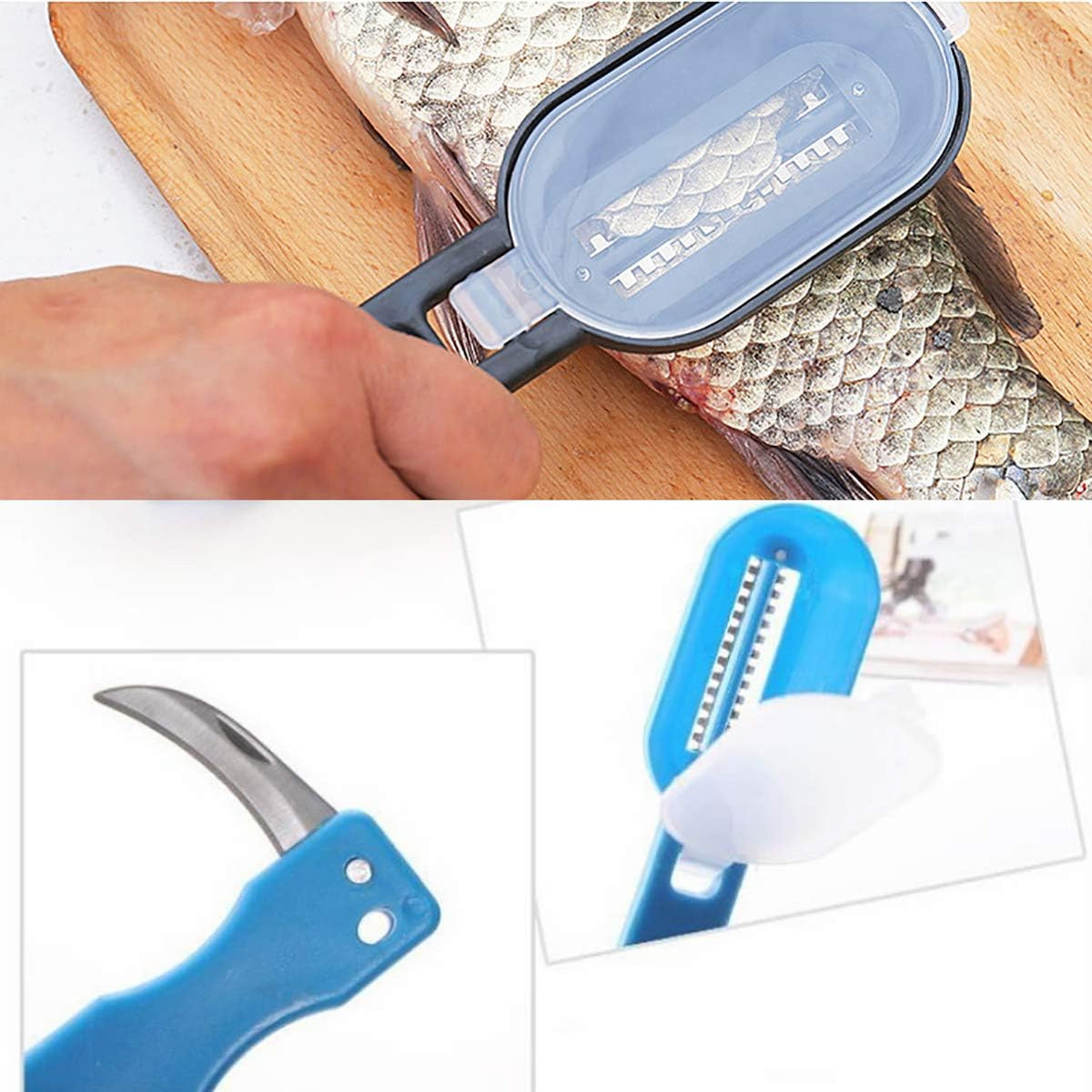 Fish Scaler with Knife, Scales Scraper with Lid Cover, 2 in 1