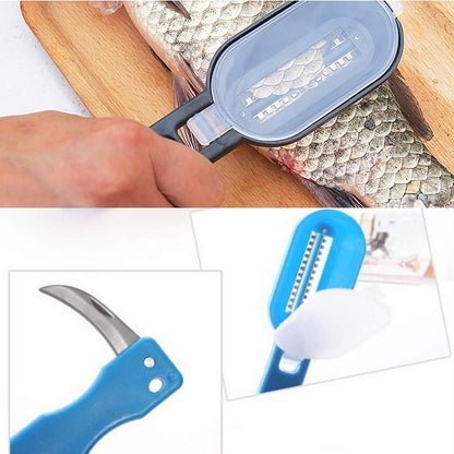 Fish Scaler with Knife, Scales Scraper with Lid Cover, 2 in 1