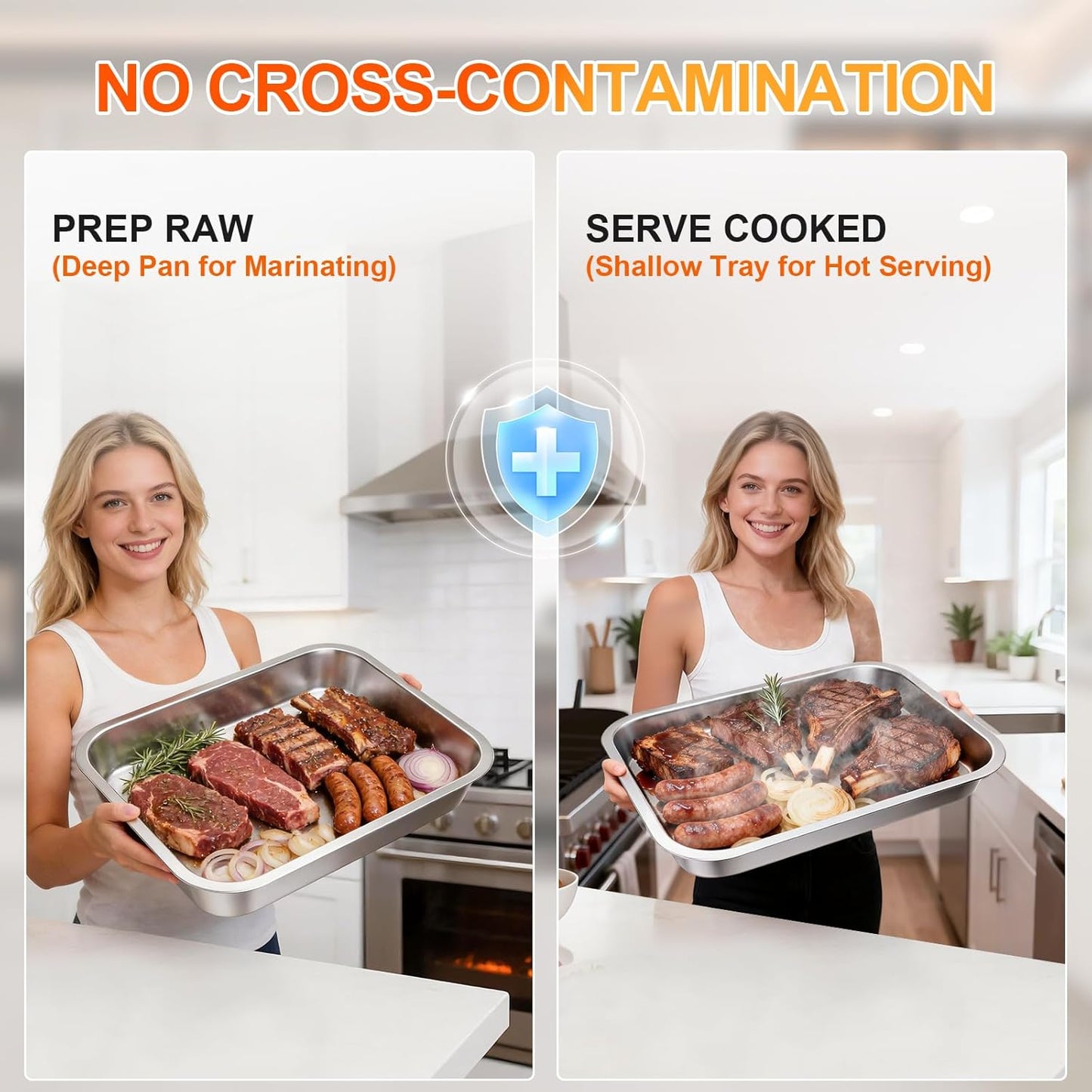 7-Piece Grill Prep and Carry System,Stainless Steel BBQ Marinating Container with Lid,Cutting Board Wire Rack Tongs & Heat Resistant Gloves,Stackable Food Tray Accessories for Outdoor &Camping Cooking