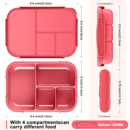 Amathley Lunch Box Kids,Bento Box Adult,Leakproof Lunch Containers for Adults/Kids/Toddler,1200ML-4 Compartments bento Lunch box with Utensil,Microwave & Dishwasher & Freezer Safe (Pink Berry)