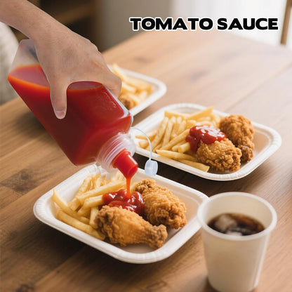 4 Pack 1 QT Large Condiment Squeeze Bottle for Sauses, 34oz Wide Mouth Liquids Dispenser Bottles with Lid, For Ketchup, Taco, Marinara, Pasta, BBQ, Spaghetti, Tomato Sauce, Restaurant-Grade Design