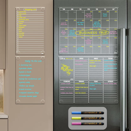 JJPRO Non-Magnetic Clear Weekly Planner & to Do List for Fridge, 8.5"x13" Dry Erase to Do List WhiteBoard,Reuasble Weekly Calendar for Refrigerator,Cabinet,Wall&Glass, All Smooth Surfaces